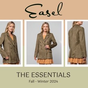 EASEL Suede-Look Double Breasted Fully Lined Blazer Pockets Easy Care Luxurious